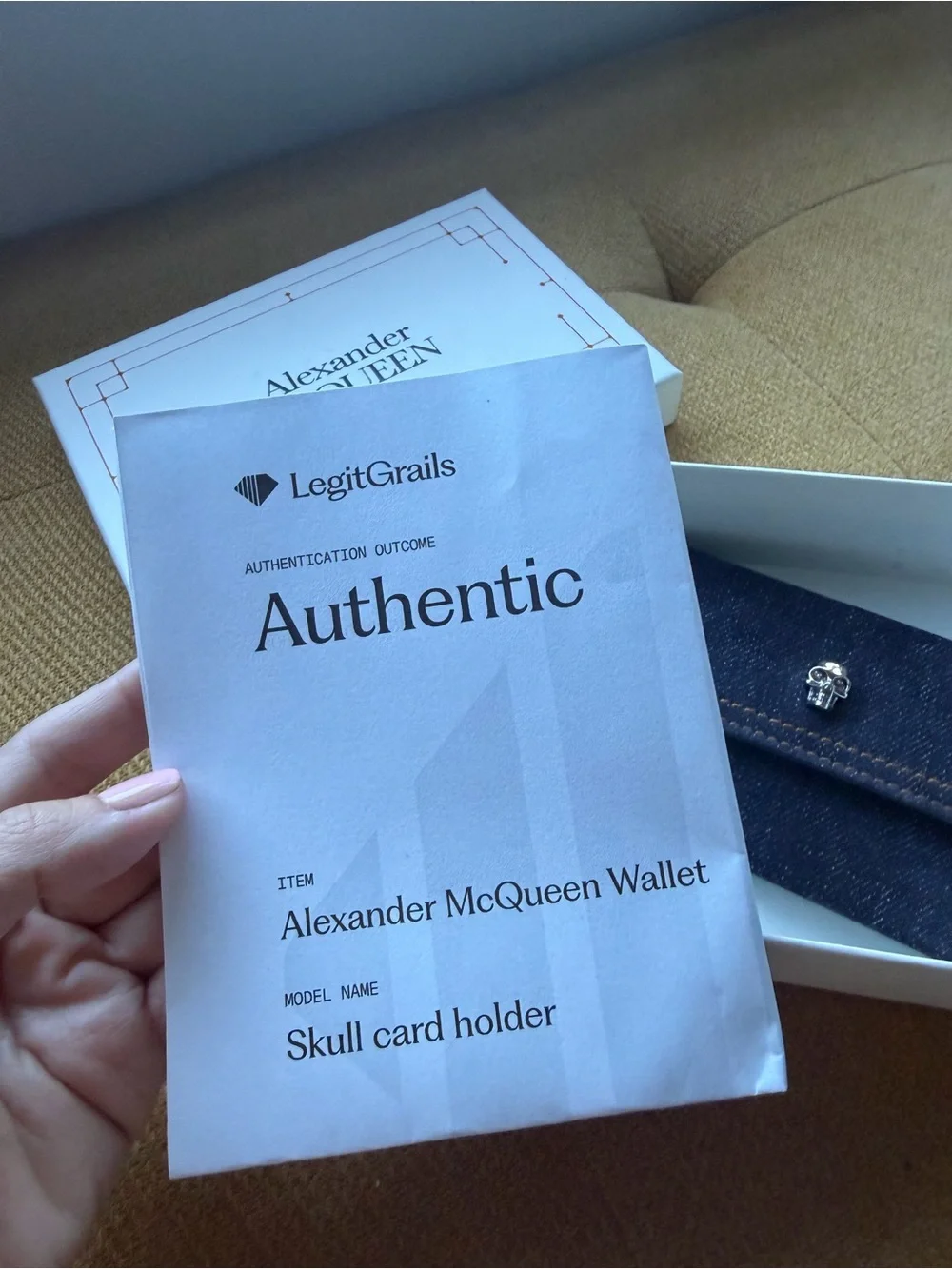 Alexander McQueen Denim/Leather Card Holder Wallet with Box And authentication